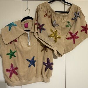 QUEEN OF SPARKLES Beige Starfish Embellished Set